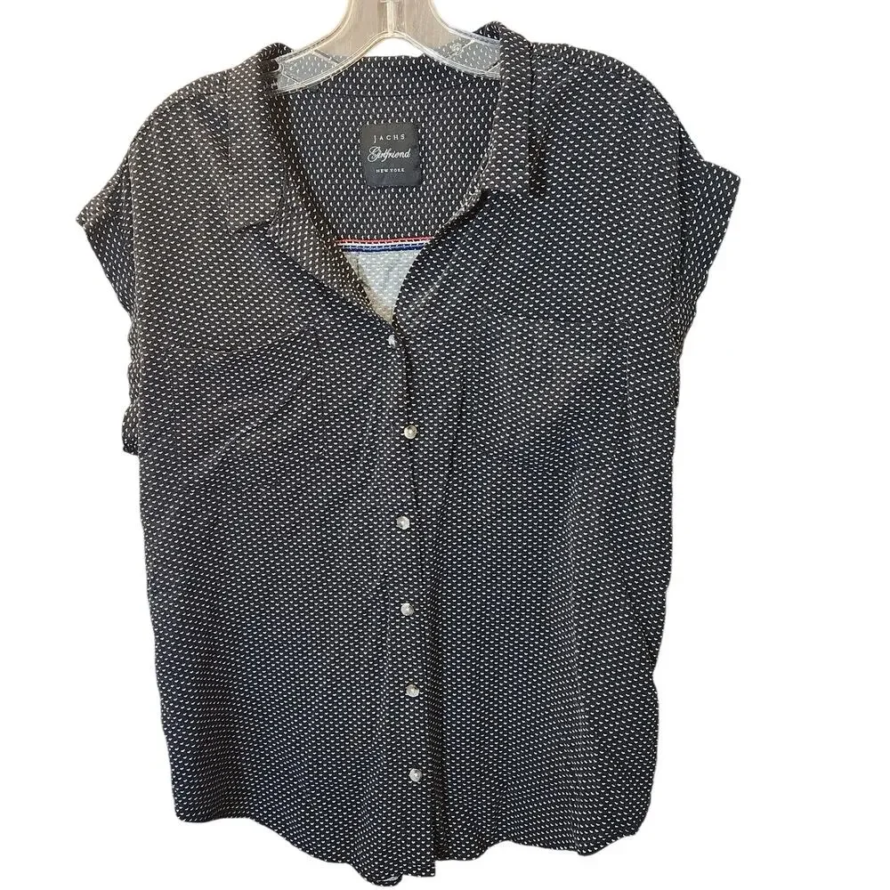 Jachs New York Girlfriend Navy Blue Heart Dots Button Down Blouse